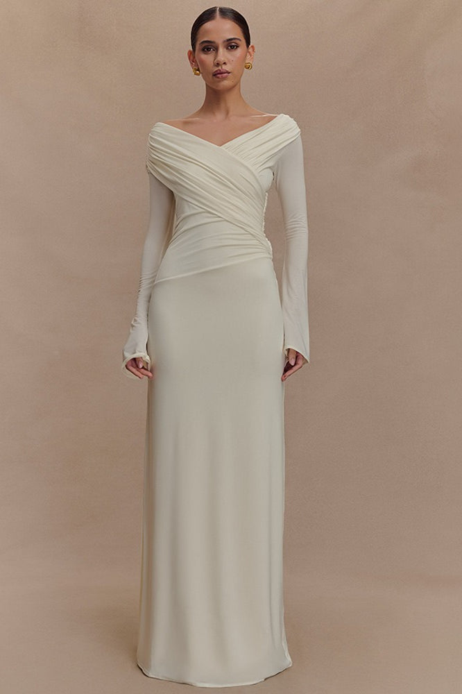 VNeck Slim Fit Ruched Maxi Dress