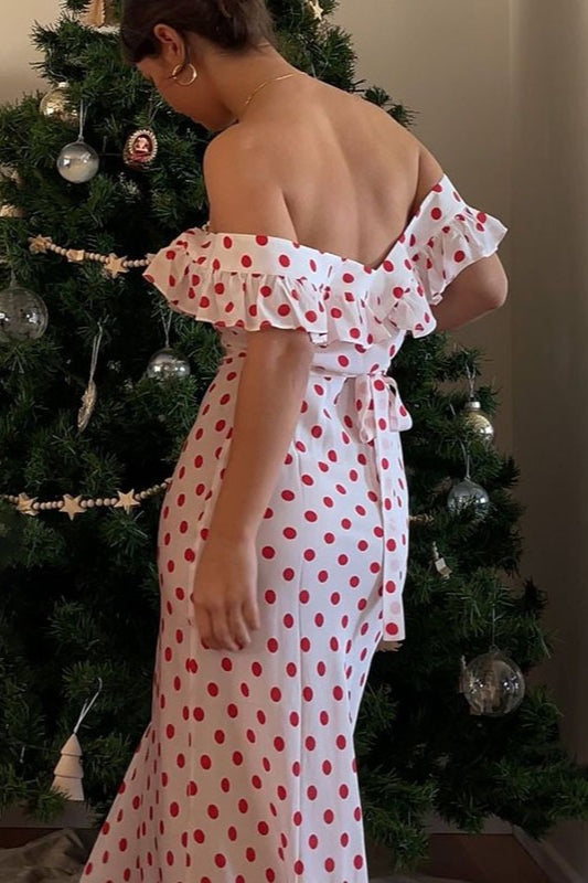 Polka Dot Cami ALine Ruffled Maxi Dress