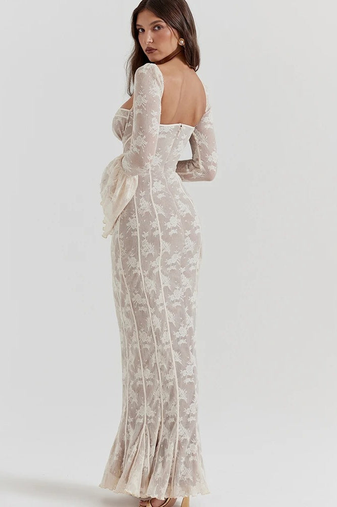 Sexy Square Collar Long Sleeve Maxi Dress