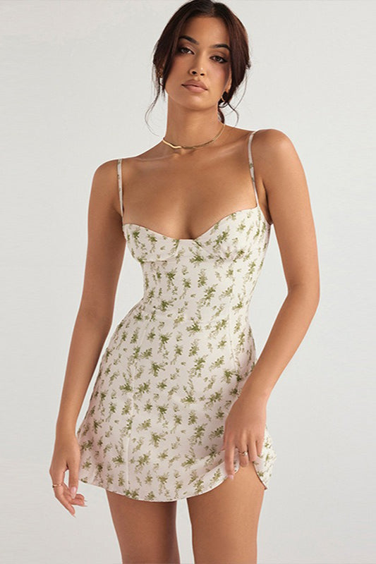 Fresh Print Halter Bodycon Floral Dress