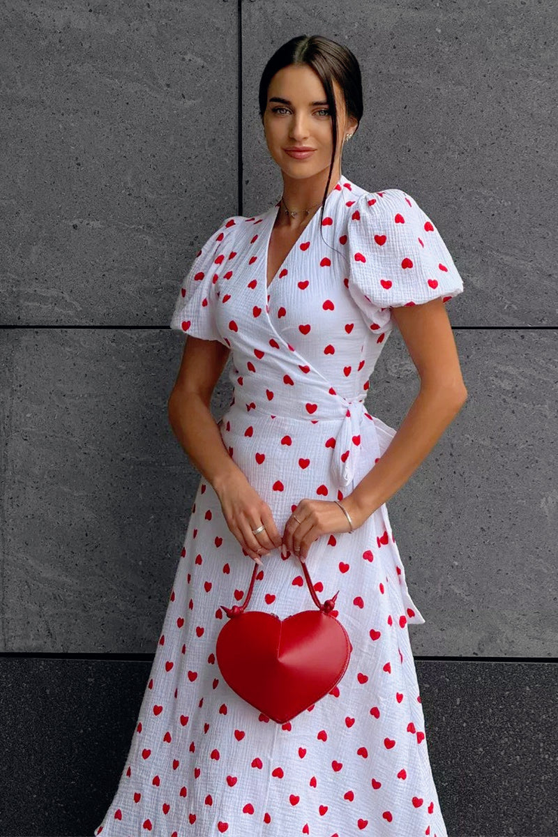 Puff Sleeve Floral Midi Wrap Dress