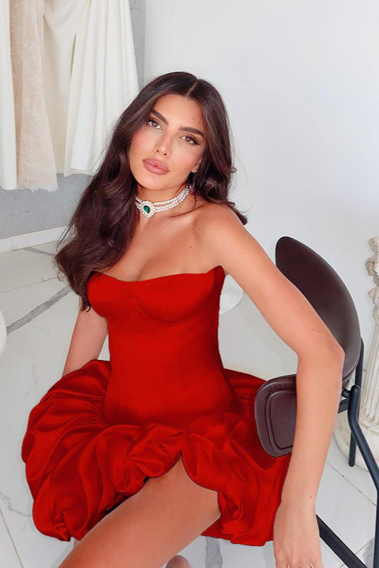 Strapless Ruched ALine Silk Dress