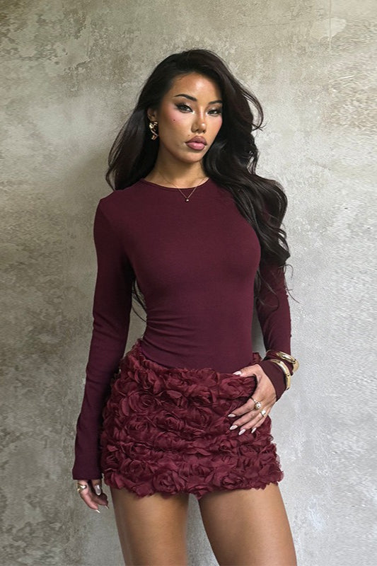 3D Floral Panel Long Sleeve Bodycon Mini Dress