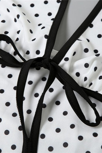 Floral Print Polka Dot Backless Tie Maxi Dress