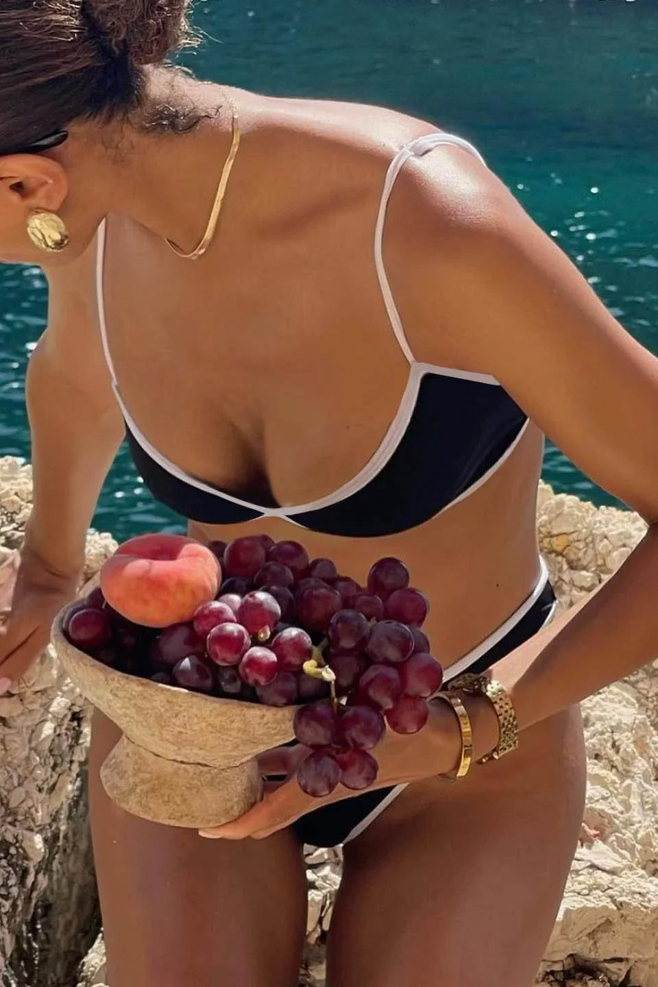 Black White Micro Bikini Set