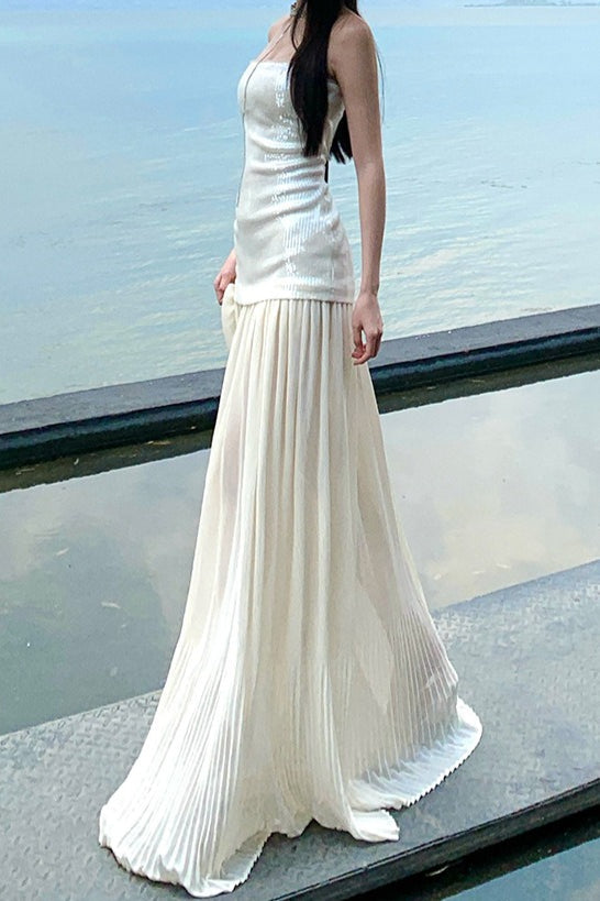 Sequin Patchwork Strapless Flowy Maxi Dress