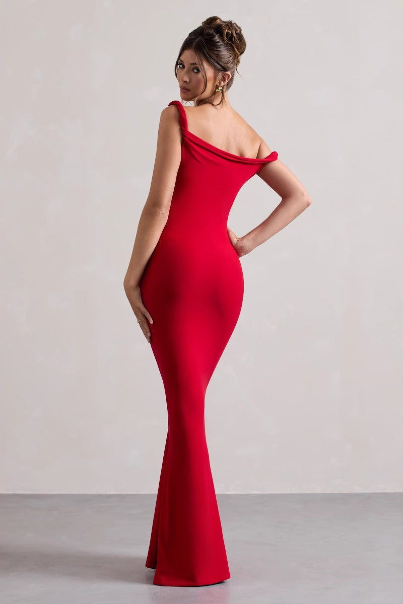 Sexy One Shoulder Solid Bodycon Dress