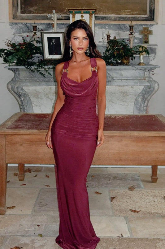 Elegant Draped Halter Slip Dress