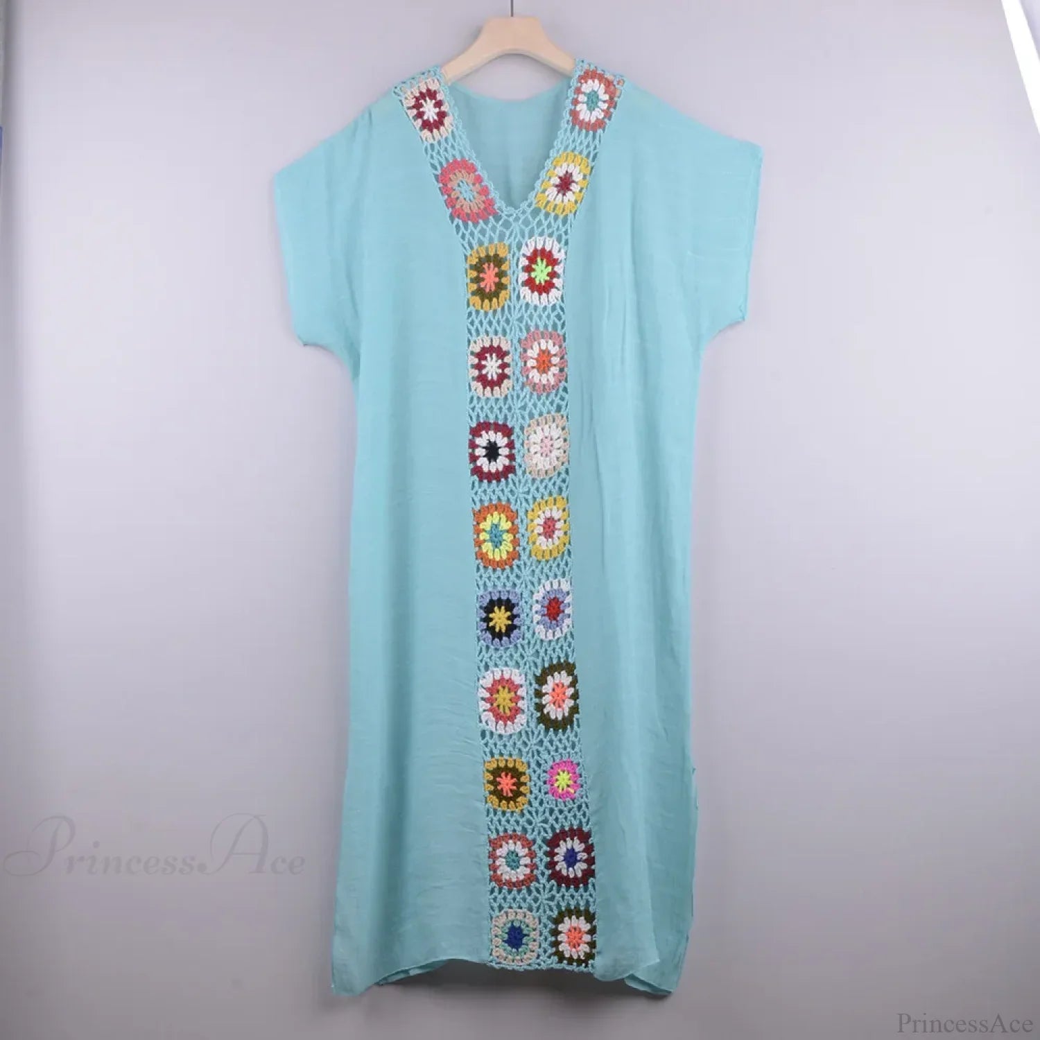 Crochet Women Beach Dress Cover Up sky blue / one size