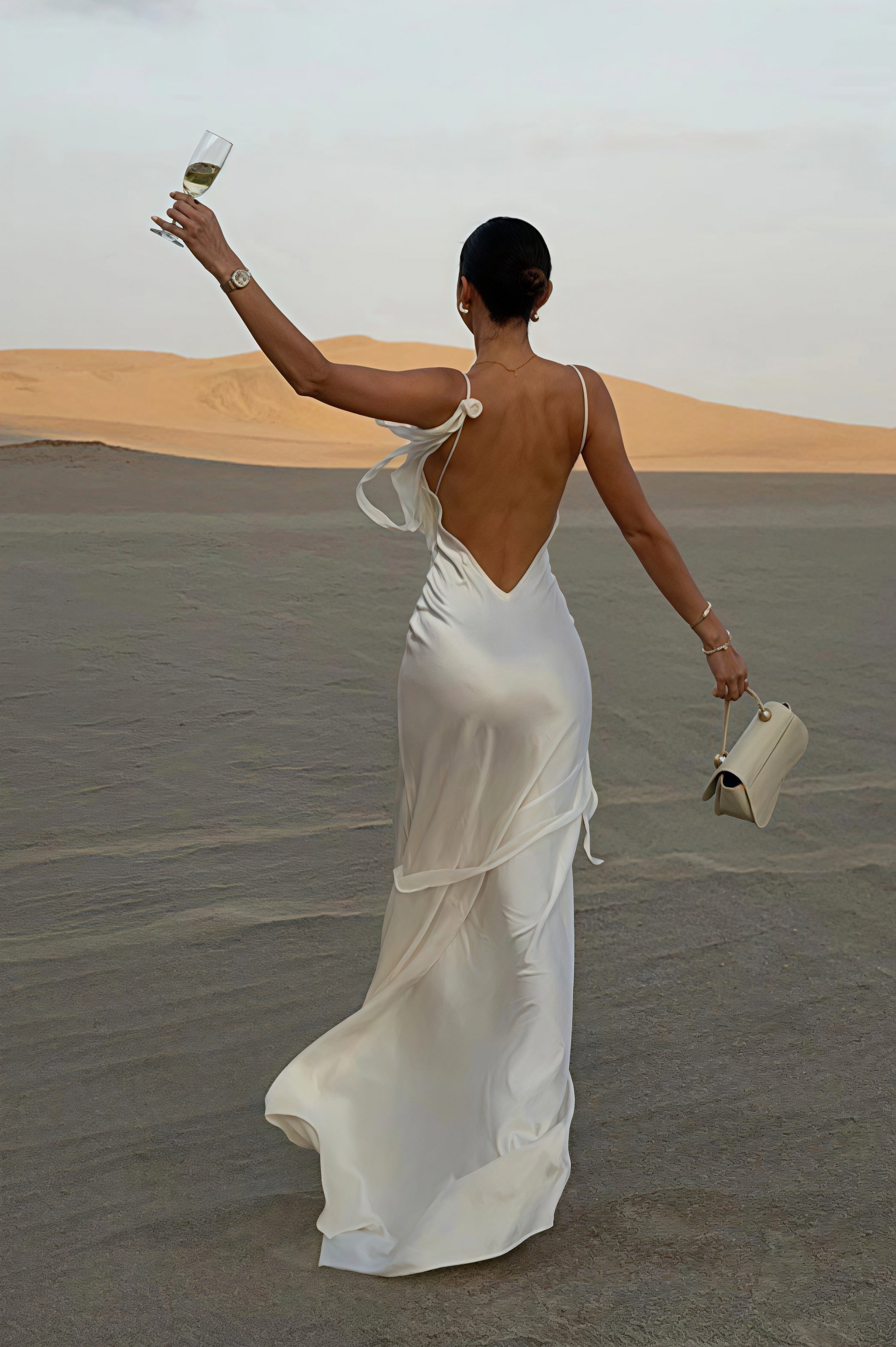 Solid Satin Floral Backless Elegant Maxi Dress