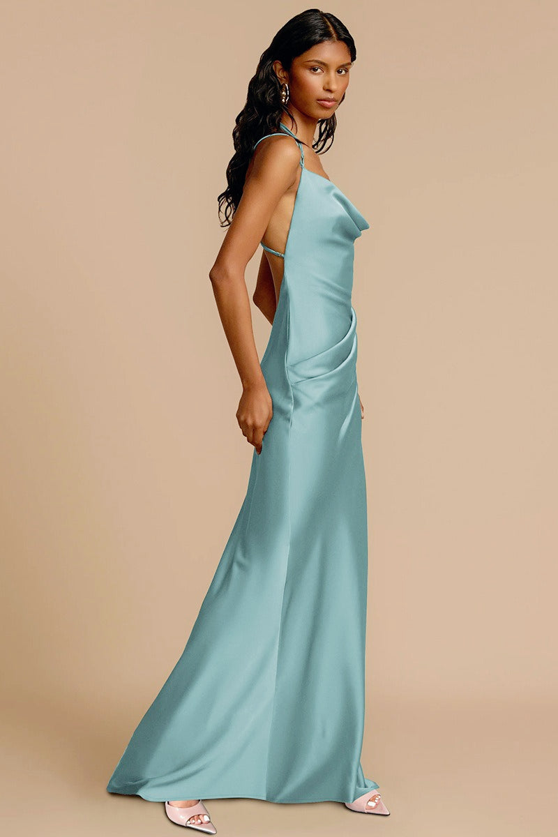 Backless Jersey Cowl Neck Midi Wrap Dress