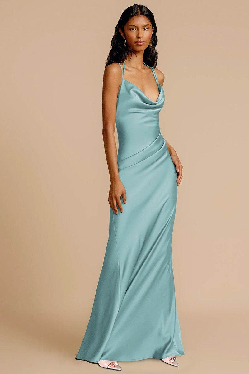 Backless Jersey Cowl Neck Midi Wrap Dress