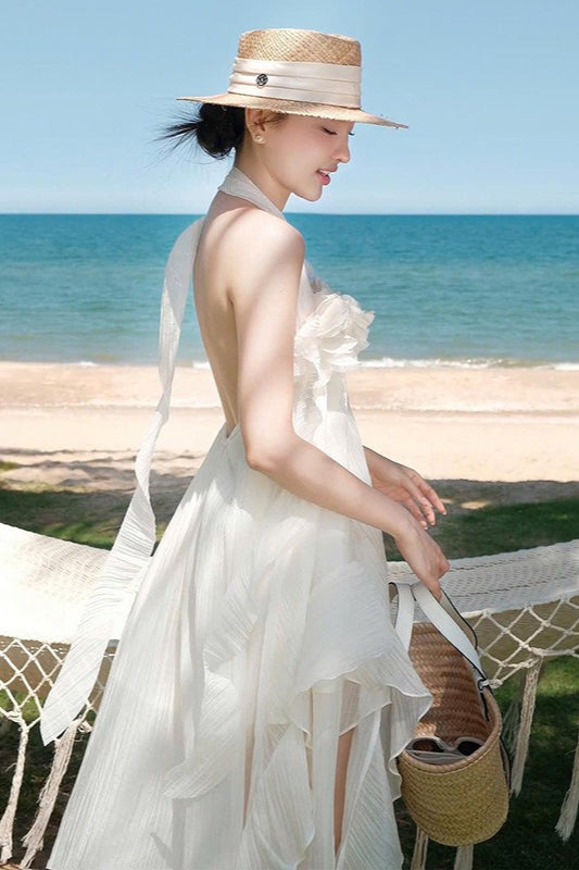 Halter Elegant Slim 3D Floral Maxi Dress