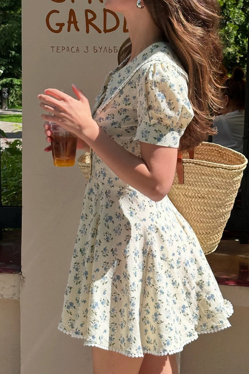 Floral Print Peter Pan Collar Wrap Dress