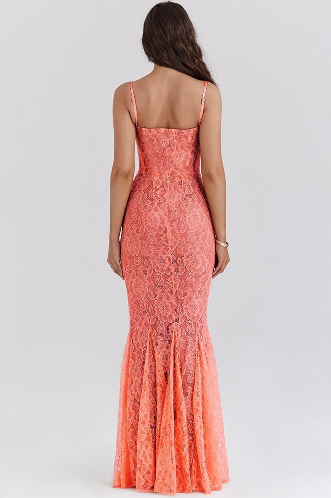 Lace Backless Spaghetti Strap Maxi Dress