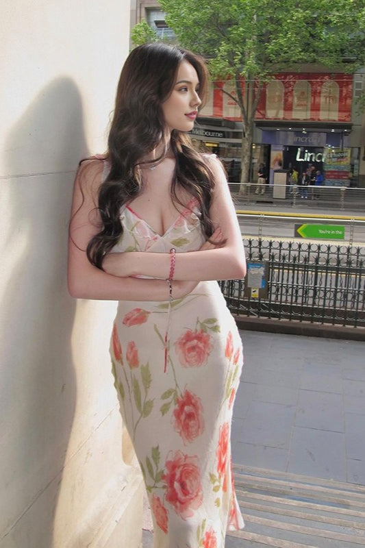 VNeck Printed Backless Slip Floral Dress