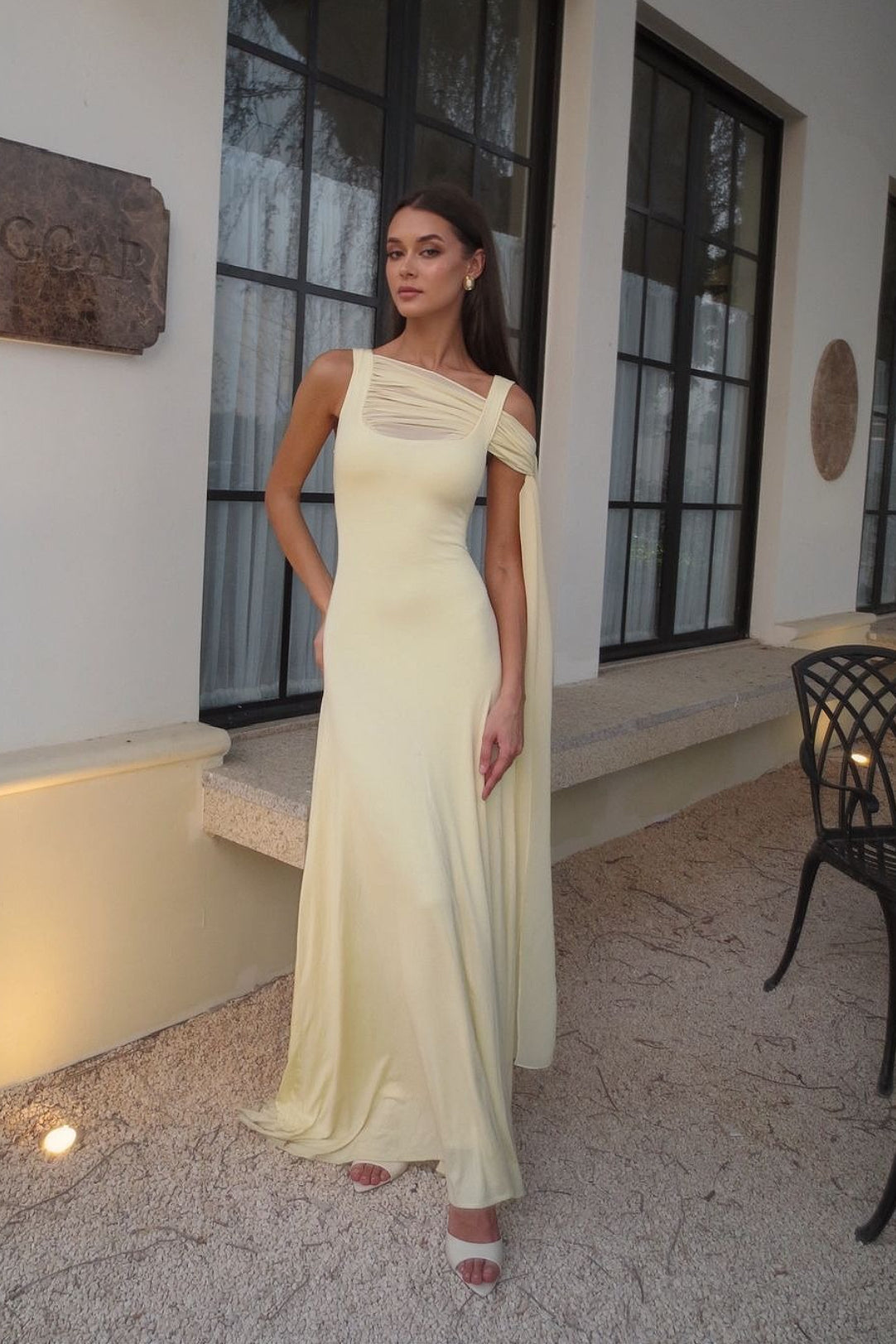 Elegant Solid Sash Shawl Cami Maxi Dress