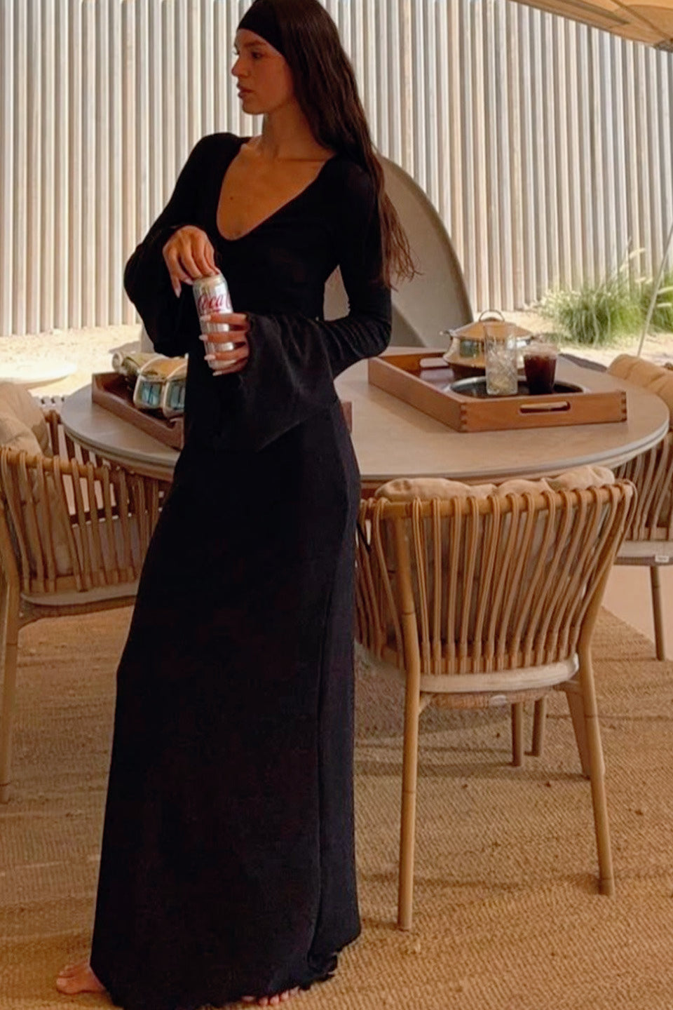 Stretch Knit Backless Bell Sleeve Birthday Dress