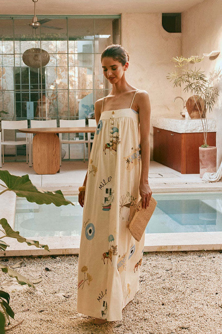 Sexy Spaghetti Strap Linen Vacation Maxi Dress