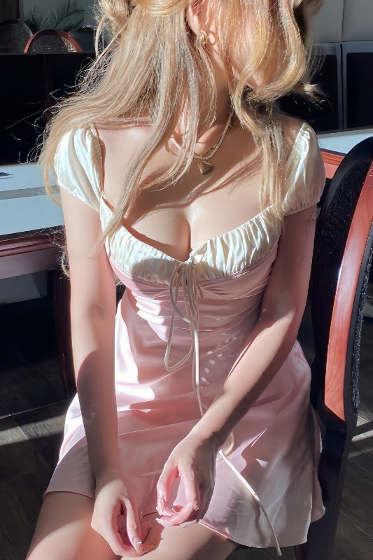 Satin Strapless Tie Slim Romantic Maxi Dress