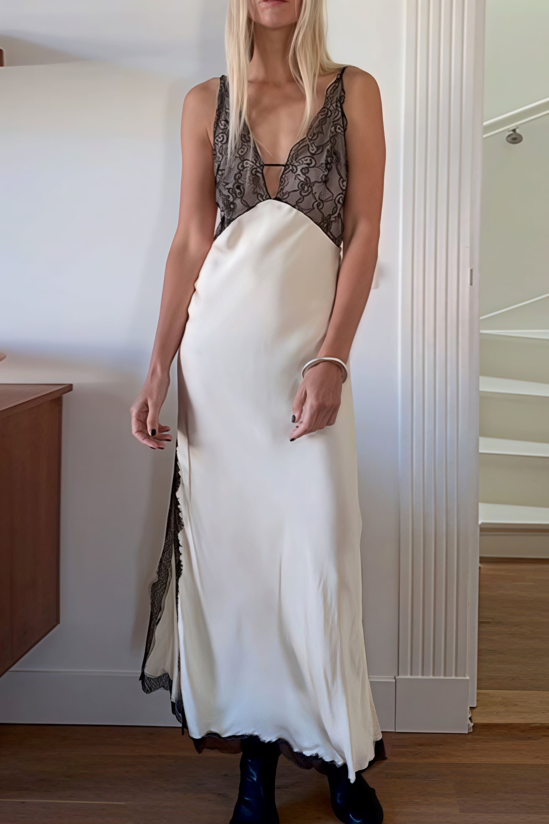 Sexy Slim Lace Patchwork Backless Satin Maxi Dress