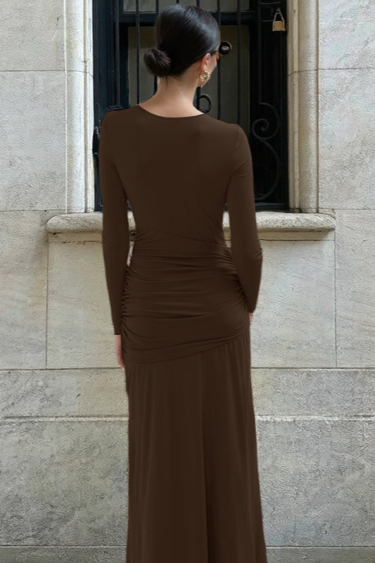 Long Sleeve Asymmetric Hem Bodycon Wrap Dress