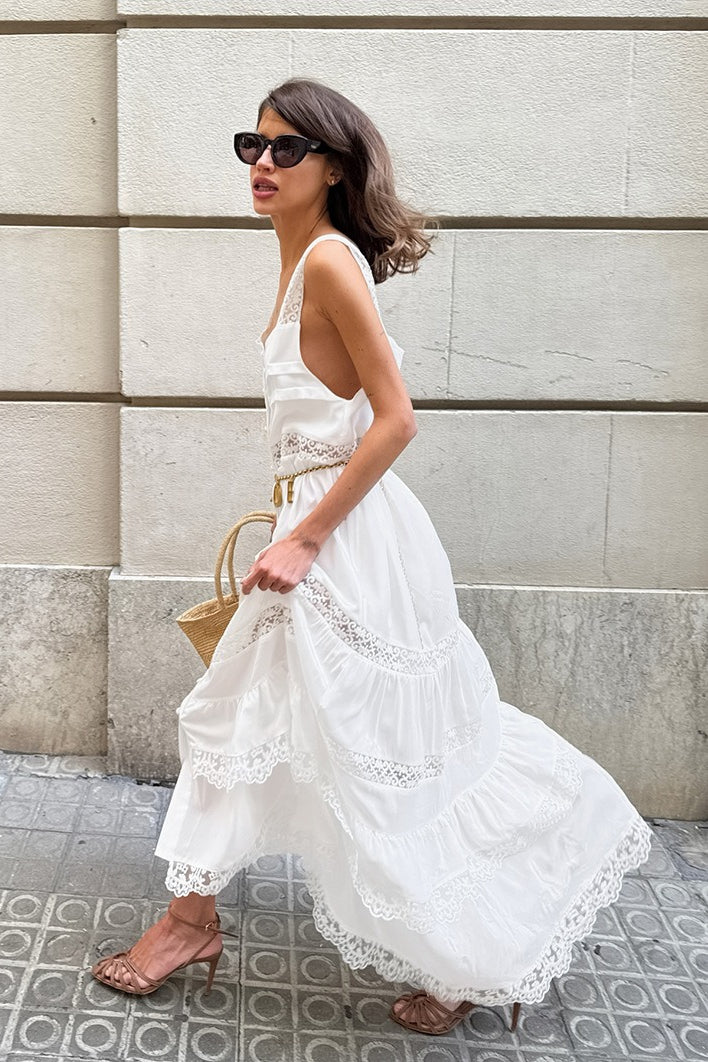 Boho Lace Patchwork Ruffle Loose Maxi Dress