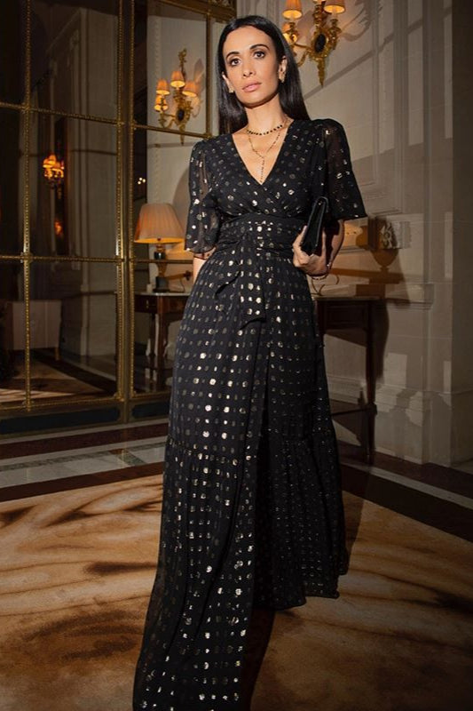 Sexy Polka Dot VNeck Maxi Dress