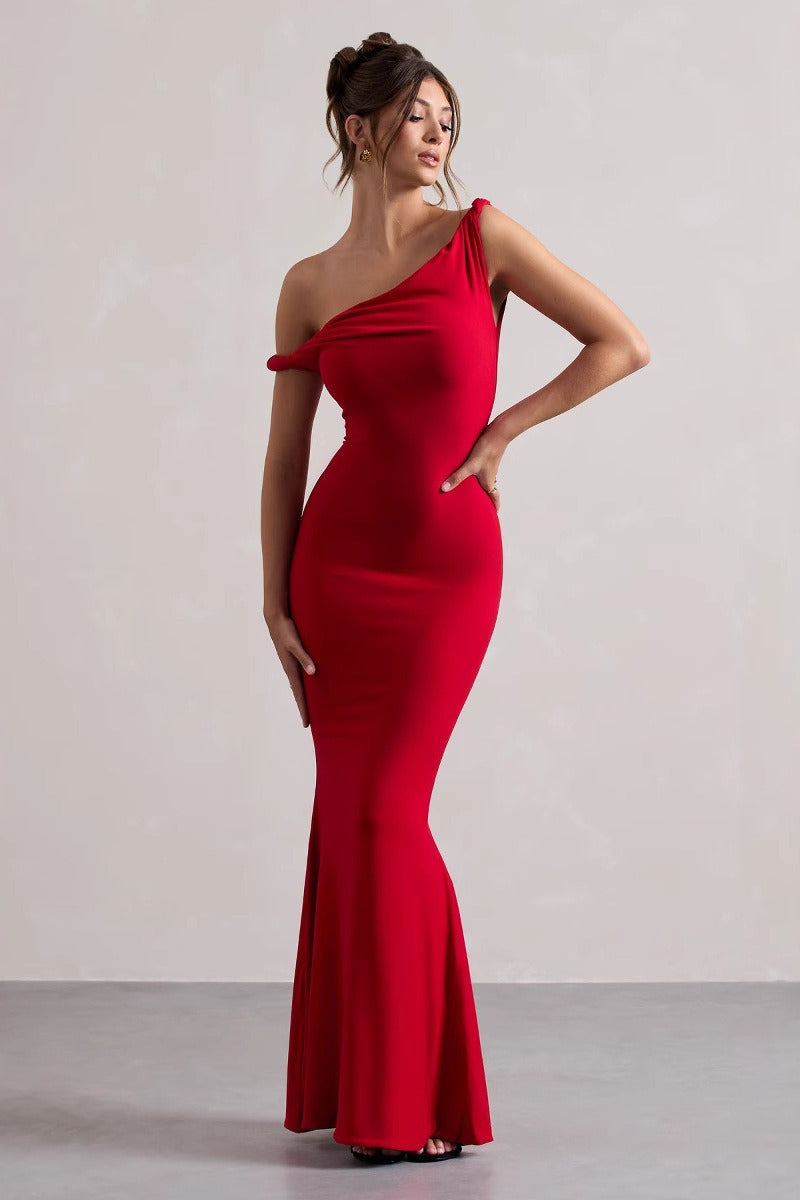 Sexy One Shoulder Solid Bodycon Dress