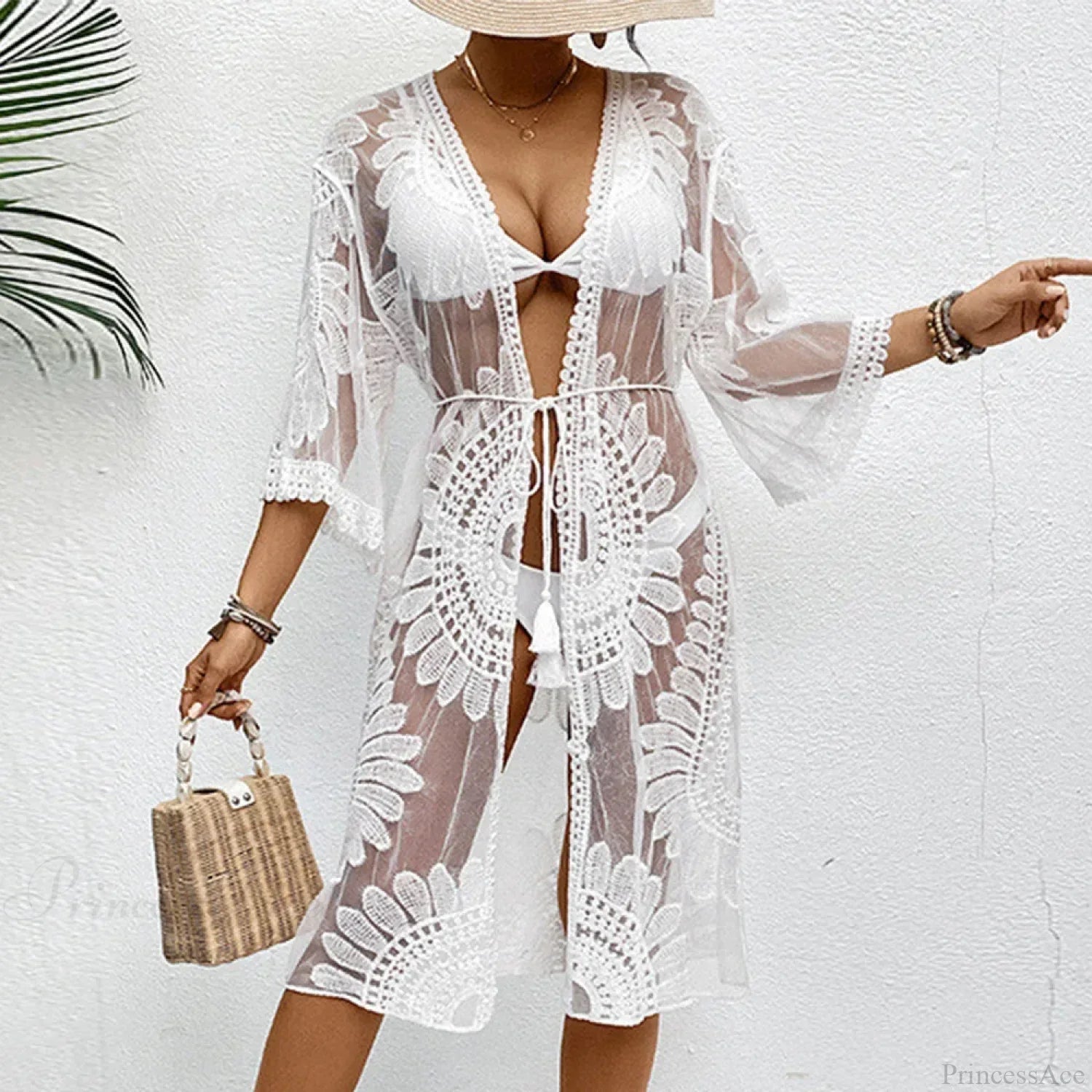 Elegant Lace-Up Beach Smock Cover Up White / One Size