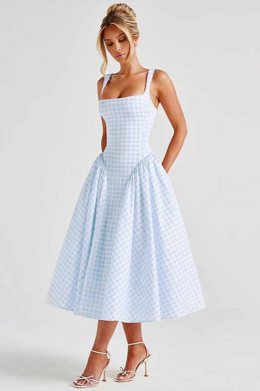 Gingham Backless Slip Birthday Dress