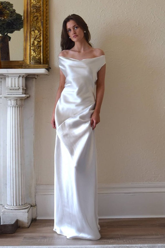 Sexy Off Shoulder Back Lace Satin Formal Dress