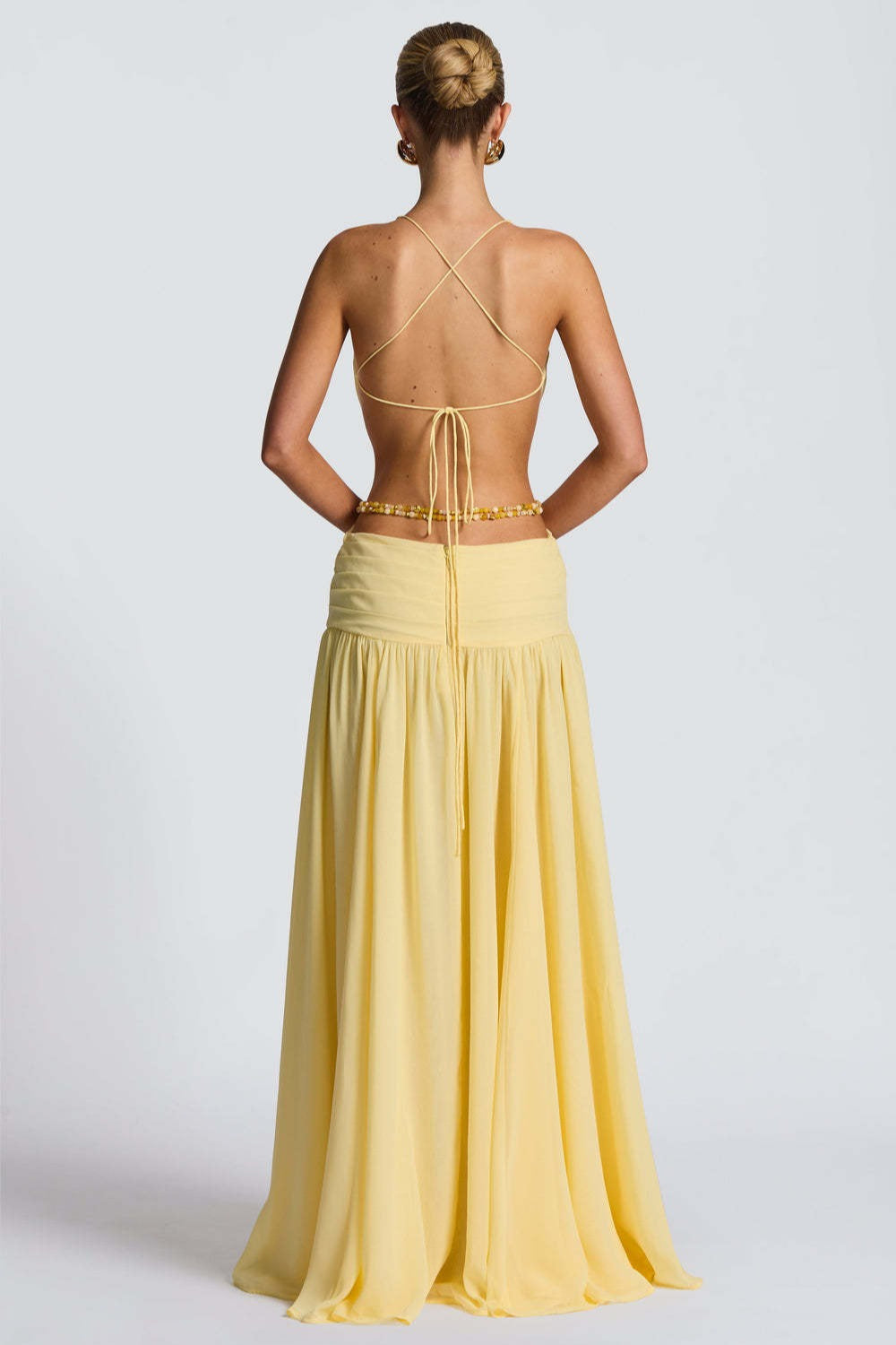 Halter Deep V Tie Backless High Slit Maxi Dress