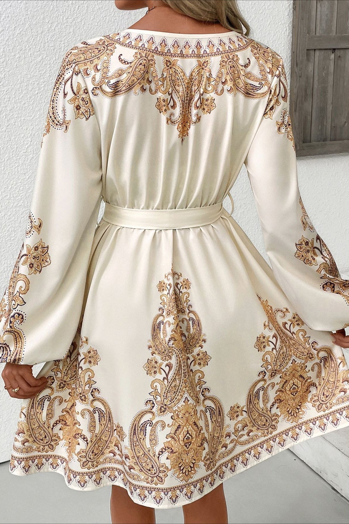 Chic Paisley Print V Neck Ethnic Mini Dress