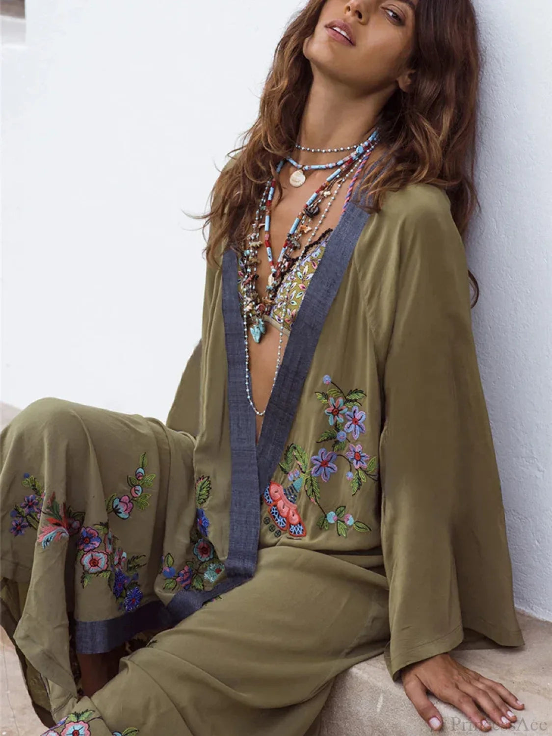 Floral Embroidery Open Stitch Bikini Cover Up