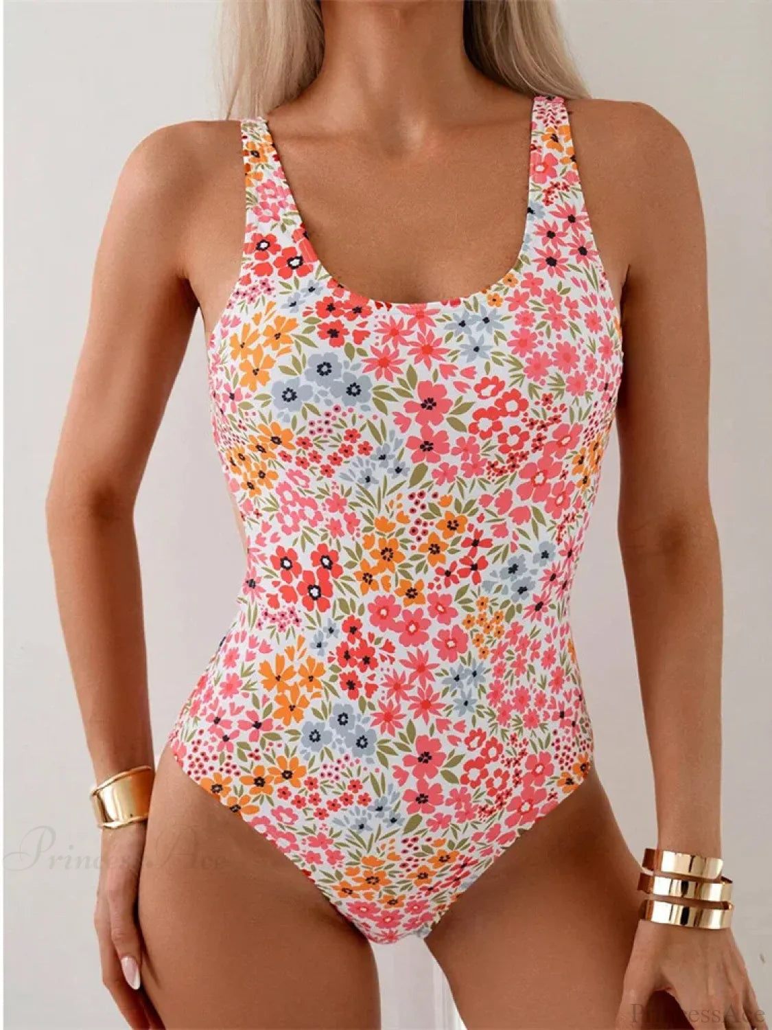 Floral Print Bodysuit One Piece Set Pink / S