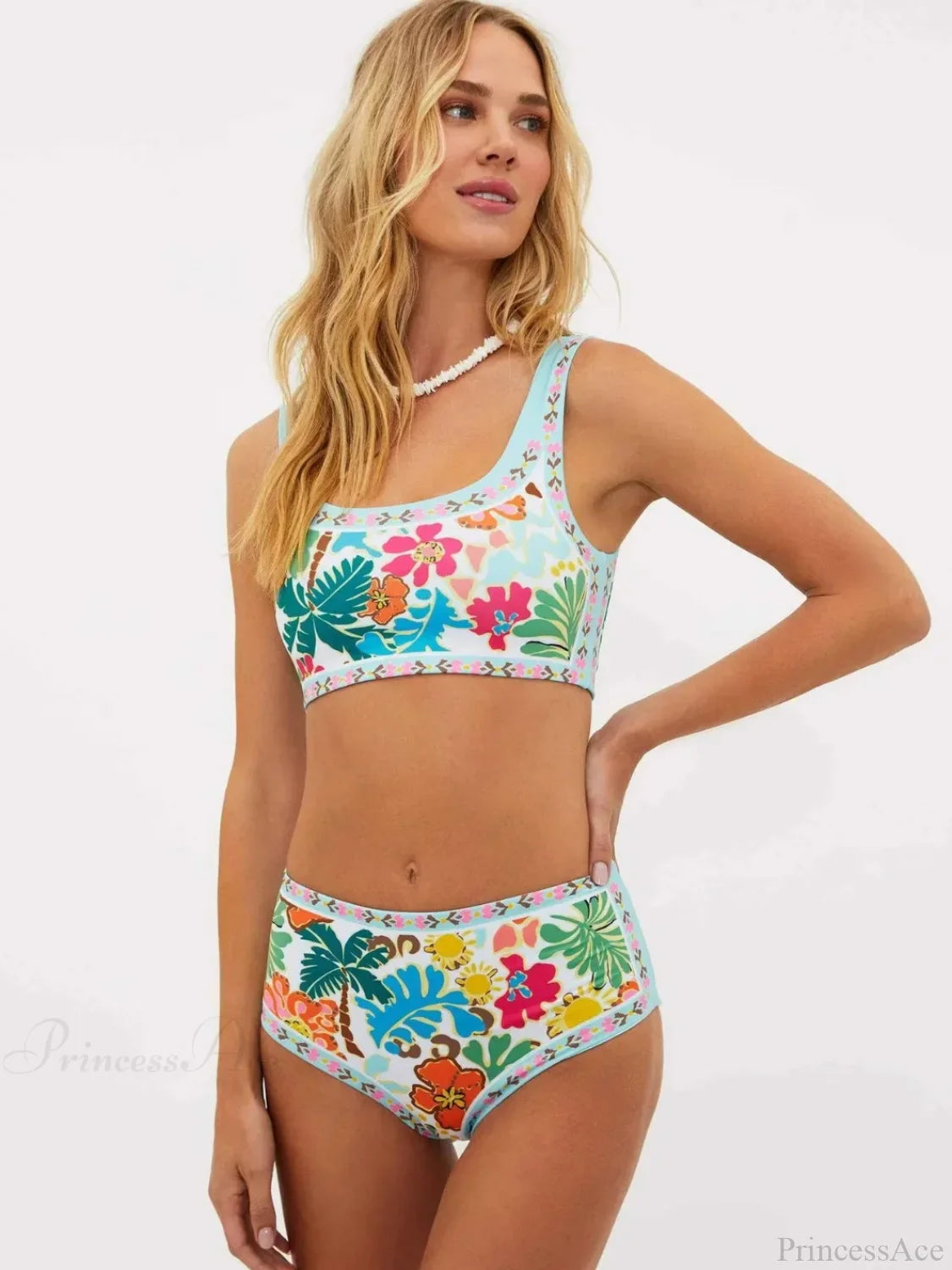 Flower Tree High Waist Bikini Two Piece Set