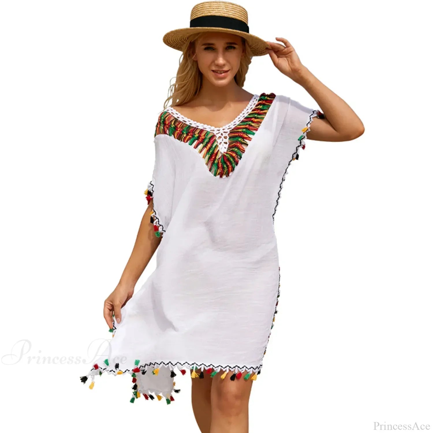 Hollow Out Crochet Bikini Cover Up B-White / One Size