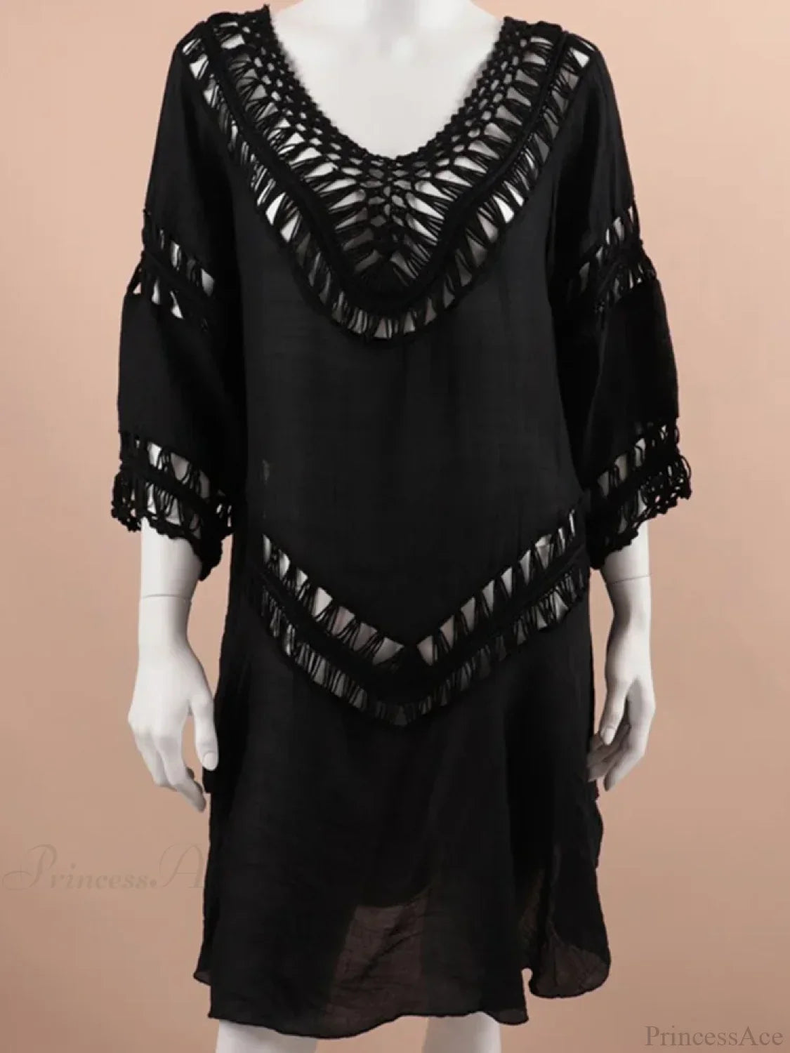 Hollow Out See Through Bikini Cover Up Black / One Size