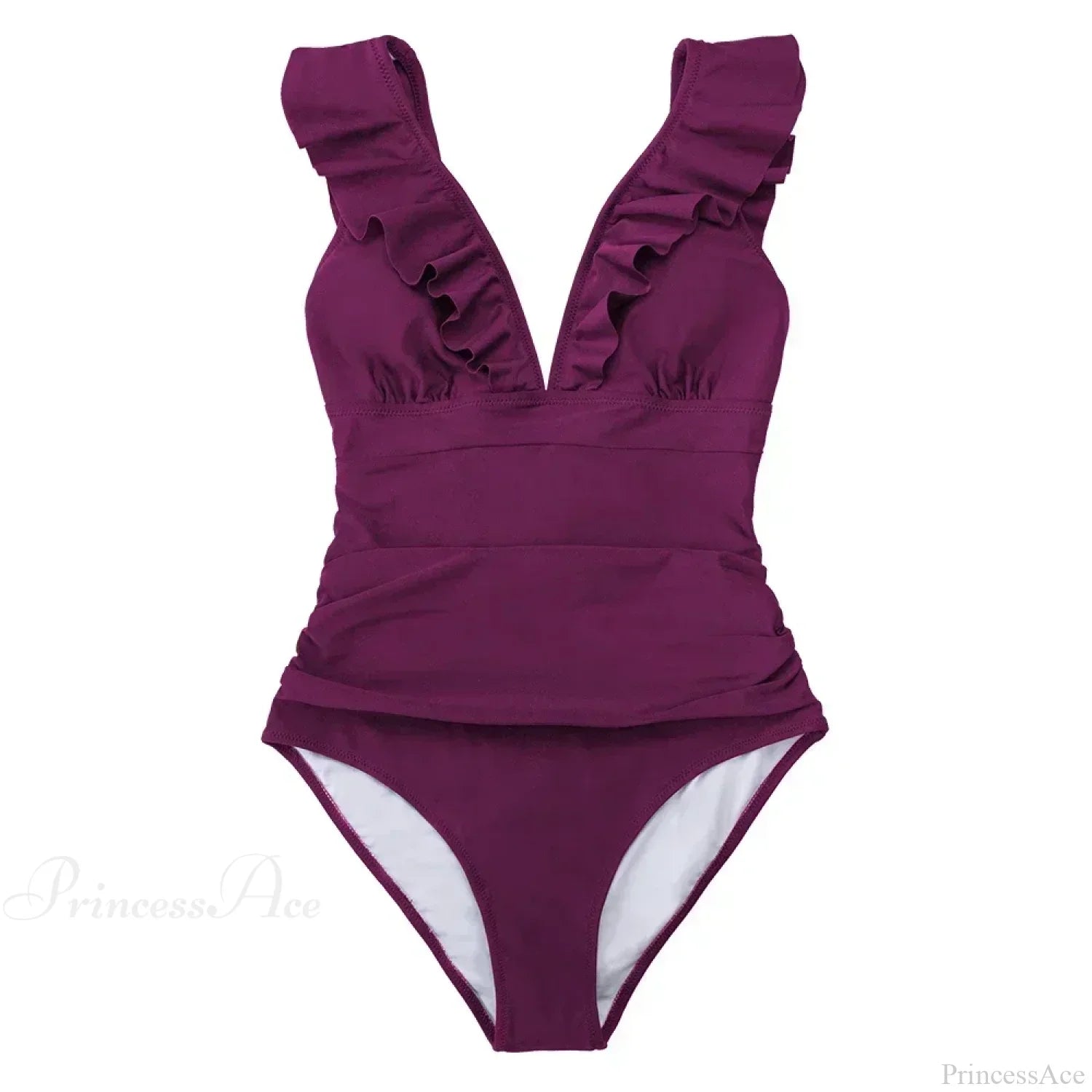 Ruffled V-neck Lace Up One Piece Set fuchsia / S